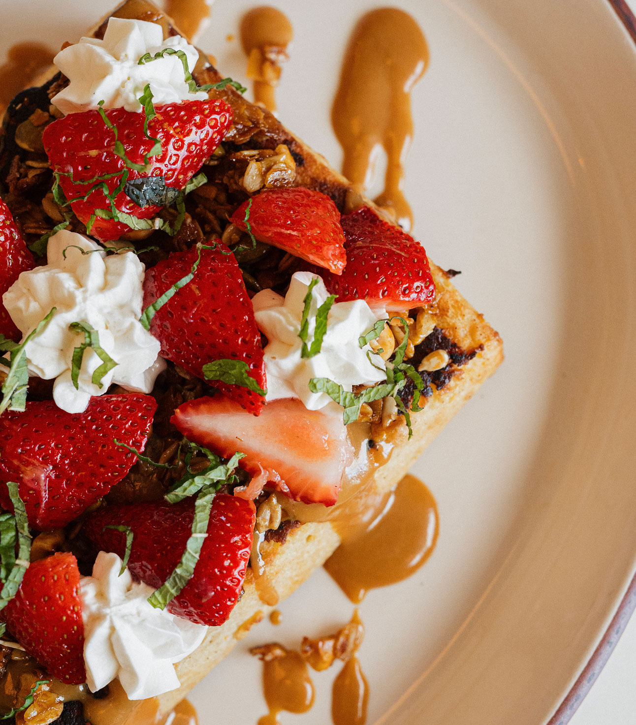 Vaquera fresh strawberries on waffle